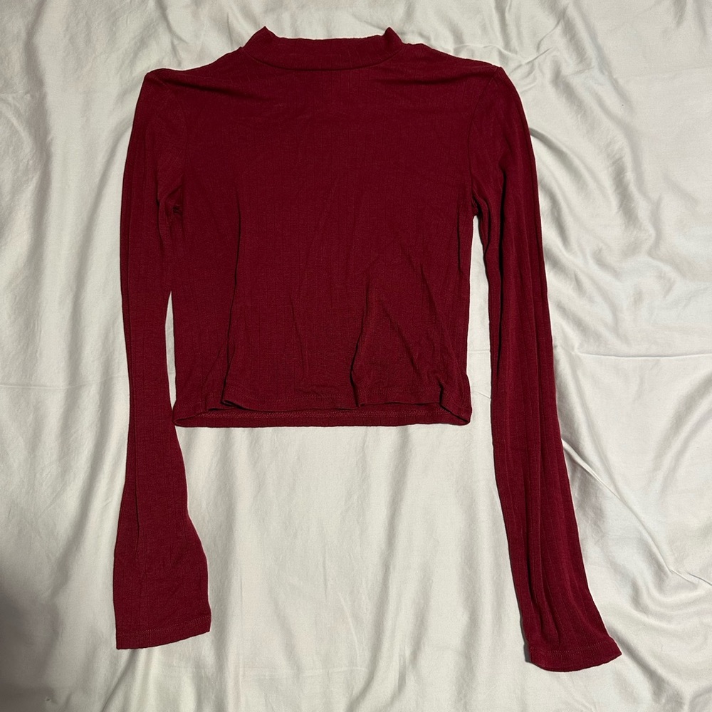 maroon, cropped long sleeve